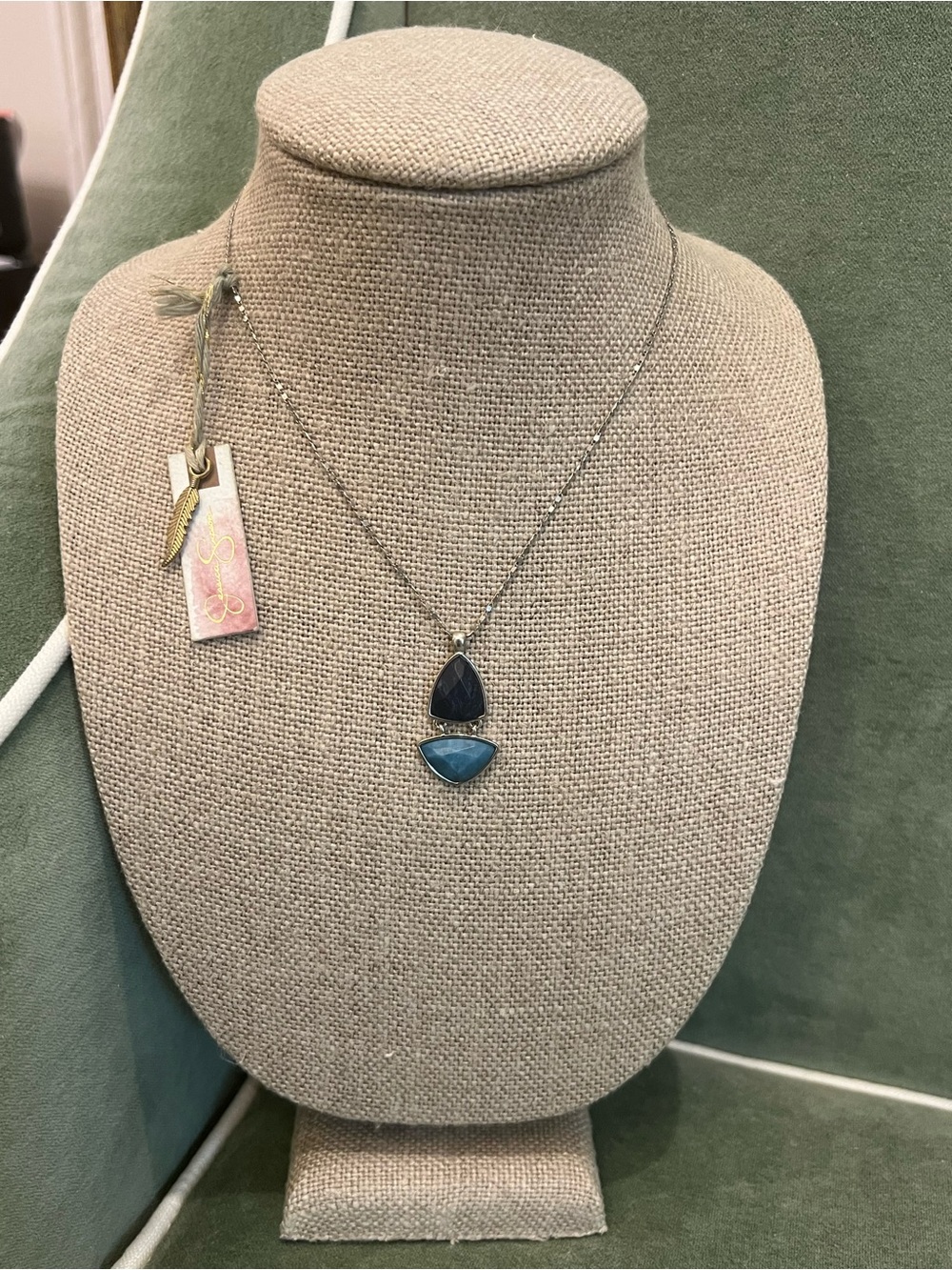 Jessica Simpson Blue Two Stone Pendant Necklace